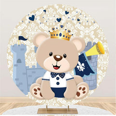 Toile De Fond Ronde De Douche De Bébé Avec Ours En Peluche Bleu Et Château