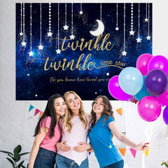 Toile de fond de douche de bébé Blue Twinkle Twinkle Little Star