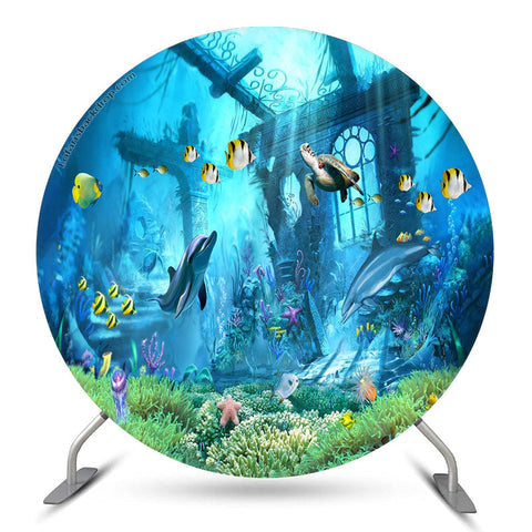 Couverture de toile de fond ronde d'anniversaire du monde sous-marin bleu Couverture de toile de fond ronde d'anniversaire du monde sous-marin bleu