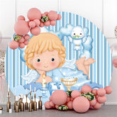 Décors ronds à rayures verticales bleues en colère bébé oiseau