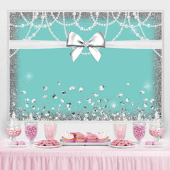 Toile de fond d'anniversaire bleu blanc Bowknot Glitter Diamond
