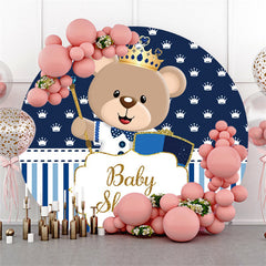 Toile de fond ronde de douche de bébé de thème d'ours à rayures bleues et blanches