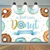 Toile de fond de douche de bébé thème Donut paillettes marron et bleu