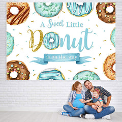 Toile de fond de douche de bébé thème Donut paillettes marron et bleu