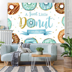 Toile de fond de douche de bébé thème Donut paillettes marron et bleu