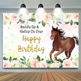 Cheval brun rose rose joyeux anniversaire toile de fond pour fille