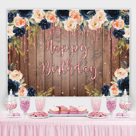 Brown bois Fleur Glitter Rose Joyeux Anniversaire Toile de Fond Brown bois Fleur Glitter Rose Joyeux Anniversaire Toile de Fond