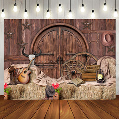 Toile de fond de fête d'anniversaire de cow-boy en bois marron et occidental