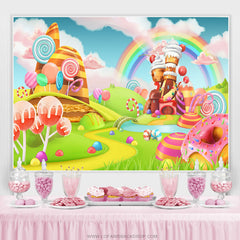 Thème de Candyland Belle toile de fond d'anniversaire de dessert de dessin animé