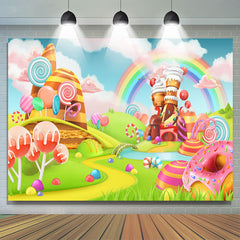 Thème de Candyland Belle toile de fond d'anniversaire de dessert de dessin animé