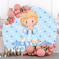 Dessin animé ange bébé bleu nuage étoile ronde décors de fête