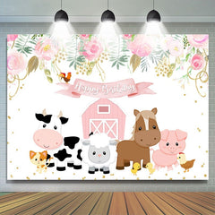 Toile de fond d'anniversaire d'animaux de bande dessinée pour la table de gateau de fille