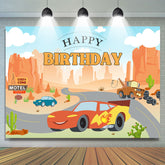 Toile de fond de joyeux anniversaire de voiture de dessin animé pour le décor de fête