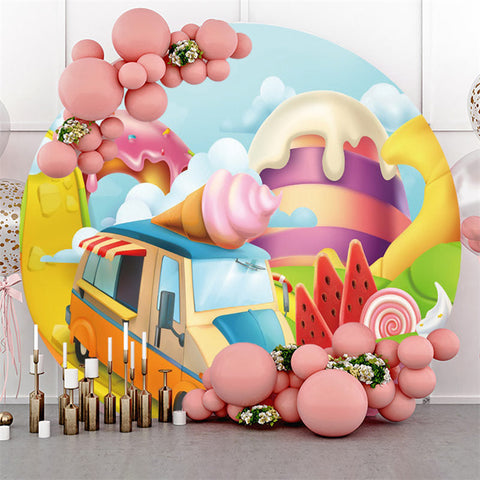 Dessin Animé Voiture Glace Joyeux Anniversaire Toile De Fond Ronde Dessin Animé Voiture Glace Joyeux Anniversaire Toile De Fond Ronde