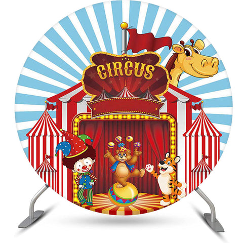Dessin animé Cirque Animal Show Anniversaire Rond Toile de Fond Dessin animé Cirque Animal Show Anniversaire Rond Toile de Fond
