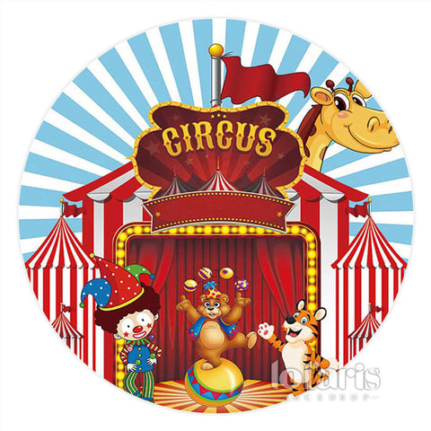 Dessin animé Cirque Animal Show Anniversaire Rond Toile de Fond Dessin animé Cirque Animal Show Anniversaire Rond Toile de Fond