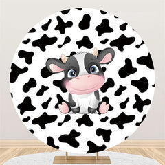 Dessin animé vache joyeux anniversaire cercle toile de fond pour la fête