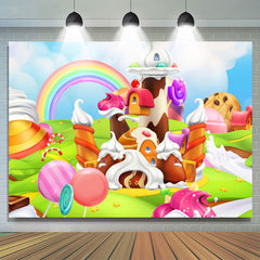 Dessin animé Dessert mot Candy Land anniversaire toile de fond