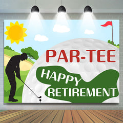 Bannière de toile de fond de joyeux anniversaire Par-tee de golf de dessin animé