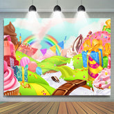 Dessin animé arc-en-ciel dessert Candyland anniversaire toile de fond