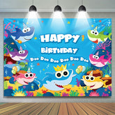 Toile de fond de th¨¨me de joyeux anniversaire de requin de dessin anim¨¦ pour b¨¦b¨¦