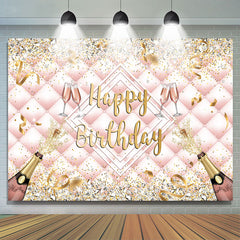 Toile de fond de joyeux anniversaire de rubans de bouteille de champagne