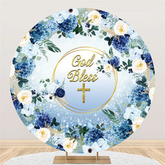 Cercle Bleu Blanc Floral Glitter God Bless Toile de Fond de Mariage