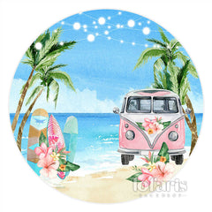 Cercle Floral Rose Bus Plage Joyeux Anniversaire Toile de Fond
