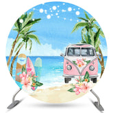Cercle Floral Rose Bus Plage Joyeux Anniversaire Toile de Fond