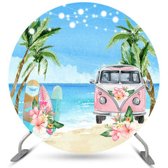 Cercle Floral Rose Bus Plage Joyeux Anniversaire Toile de Fond