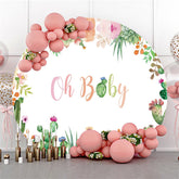 Cercle Oh bébé vert cactus floral baby shower toile de fond