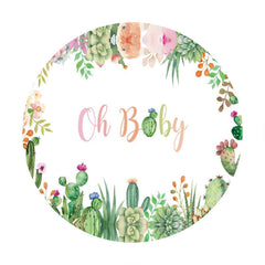 Cercle Oh bébé vert cactus floral baby shower toile de fond