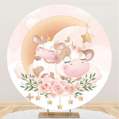 Toile De Fond De Fête De Douche De Bébé De Vache Rose Et De Fleur De Cercle