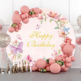 Cercle Rose Floral Et Papillon Joyeux Anniversaire Toile De Fond