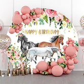 Cercle Rose Floral Et Cheval Joyeux Anniversaire Toile De Fond