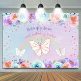 Toile de fond d'anniversaire arc-en-ciel violet papillon rose couleur