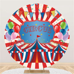 Ballons Colorés Toile De Fond Anniversaire Cirque Rond Rouge Blanc
