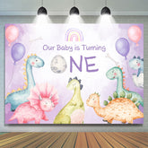 Toile de Fond du 1er anniversaire du ballon de dinosaure coloré