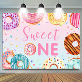 Toile de fond Sweet One Happy Birthday sur le thème des beignets colorés