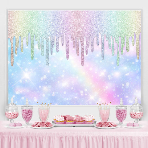 Toile de fond d'anniversaire de scène arc-en-ciel de paillettes colorées Bokeh Toile de fond d'anniversaire de scène arc-en-ciel de paillettes colorées Bokeh