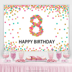 Taches de paillettes colorées Happy 8th Birthday Party Backdrop