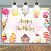 Toile de fond de joyeux anniversaire de crème glacée colorée pour fille