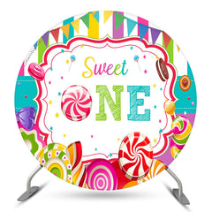 Toile de fond colorée du 1er anniversaire du thème des bonbons sucrés