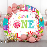 Toile de fond colorée du 1er anniversaire du thème des bonbons sucrés