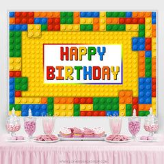 Toile de fond colorée de joyeux anniversaire de bloc de jouet pour la fête