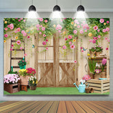 Toile de fond simple de porte florale et en bois de couleur pour fille