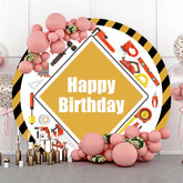 Outils de construction joyeux anniversaire toile de fond ronde pour enfant