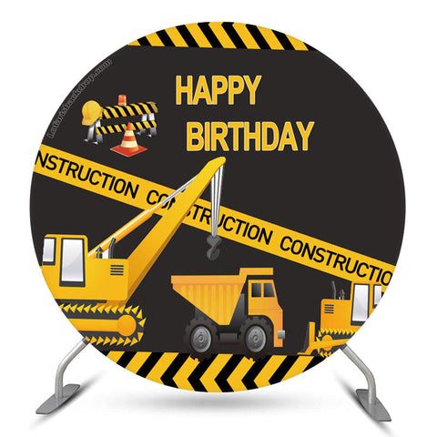 Camion de construction joyeux anniversaire toile de fond ronde Camion de construction joyeux anniversaire toile de fond ronde