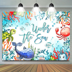 Poisson baleine corail sous la toile de fond d'anniversaire de la mer
