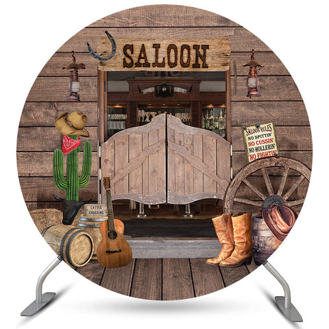 Backdorp d'anniversaire en bois rond à thème Cowboy Saloon Bar Backdorp d'anniversaire en bois rond à thème Cowboy Saloon Bar